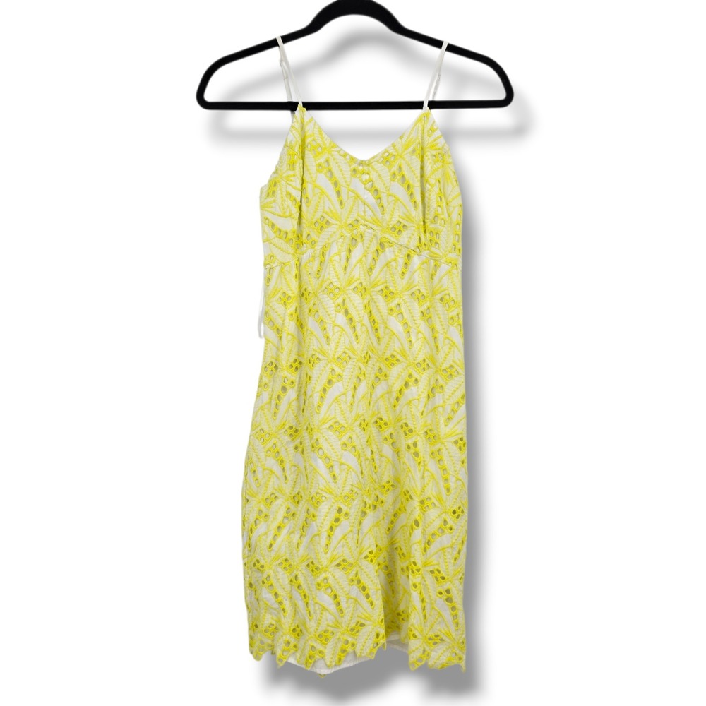 Crown & Ivy Womens Yellow White Eyelet‎ Palm Leaf Mini Dress Size 2 Tropical